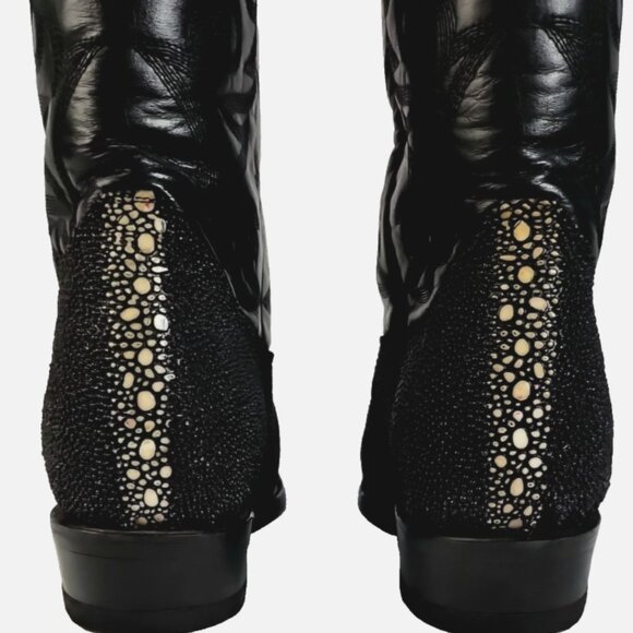 Stingray Cowboy Boots Rogers Black Exotic Western Men’s US 8.5 Pull On Like New - Picture 8 of 11